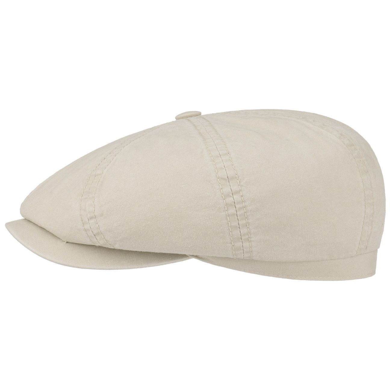 Ljusbeige Hatteras med rund form, kort böjd skärm och ett diskret broderi baktill