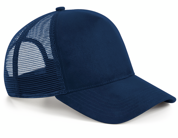 Mörkblå truckerkeps från Beechfield, Suede Trucker