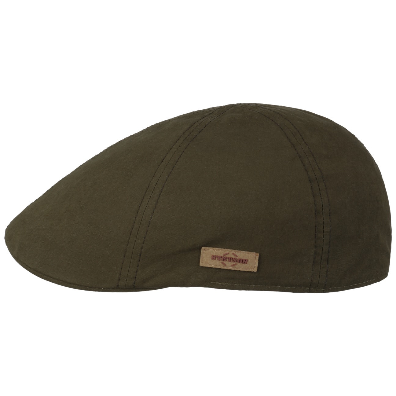 Stetson Texas Waxed Cotton Olive Green, olivgrön flat cap med låg profil