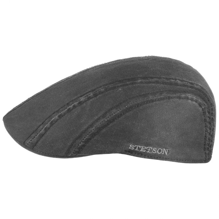 Stetson Ivy Cotton Blend Ear Flap Black, svart flat cap med låg krona och lätt böjd skärm