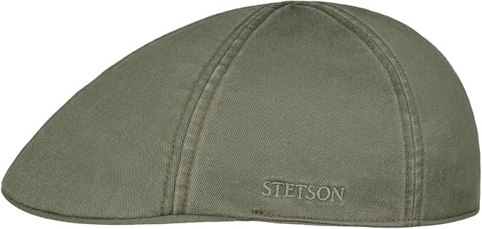 Stetson Texas Cotton Faded Olive, blekt olivgrön flat cap med låg profil och kort skärm