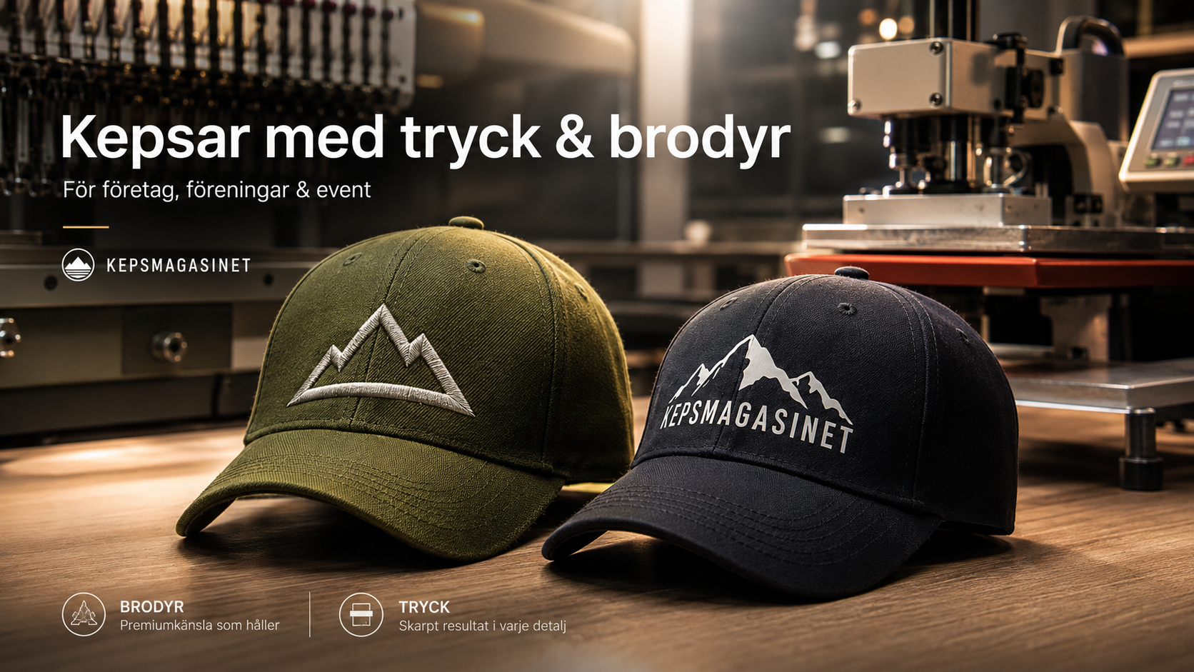 Kepsar med tryck och brodyr för företag Kepsar med tryck och brodyr för företag, föreningar och event