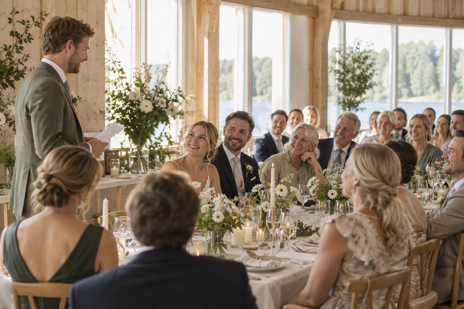 Bröllopsmiddag med dukade bord