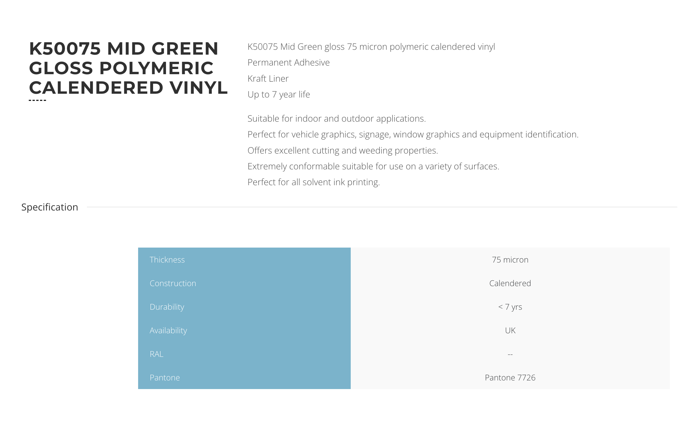 KPMF K50075 Mid Green Gloss Skärvinyl 122cm
