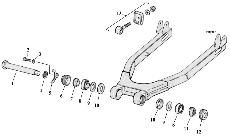 Sprängskiss: Sprängskiss bakgaffel Sportster XL 54–81