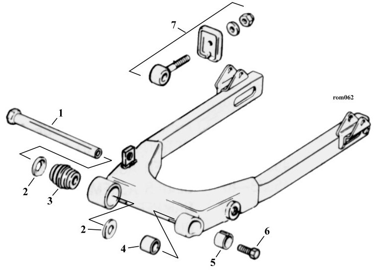 Sprängskiss: Sprängskiss bakgaffel Sportster XL 82–03