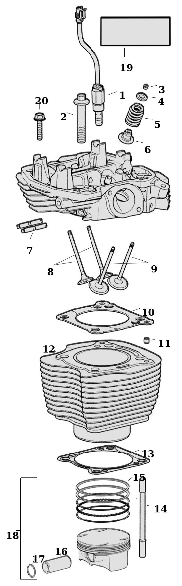 Sprängskiss: Sprängskiss cylinder och topplock M8 17–25