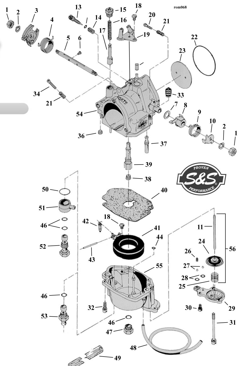 Sprängskiss: Sprängskiss förgasare S&S Super E/G Big Twin 66–06