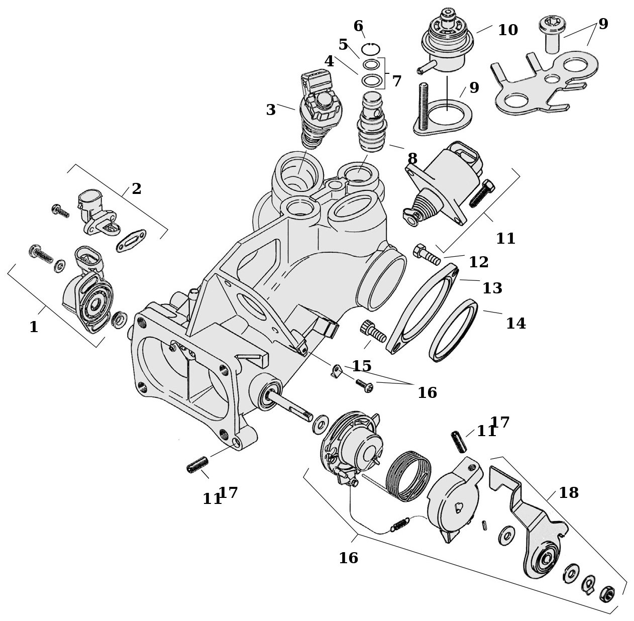 Sprängskiss: Sprängskiss gasspjällshus Magneti Marelli FLT Touring 95–01