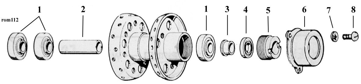 Sprängskiss: Sprängskiss hjulnav invändiga delar Big Twin 67–72