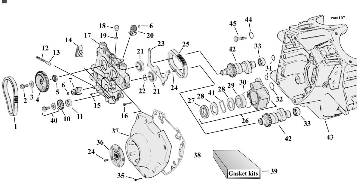 Sprängskiss: Sprängskiss kamkåpa Twin Cam 99–17
