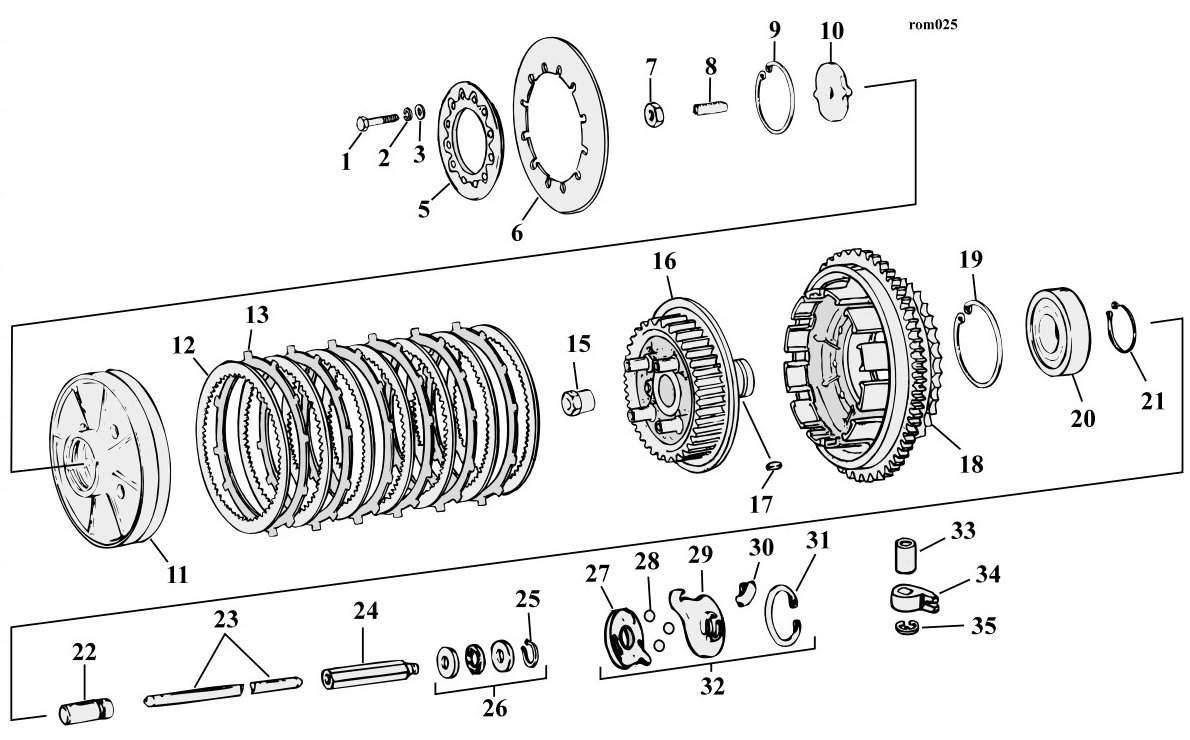 Sprängskiss: Sprängskiss koppling Big Twin 84–89