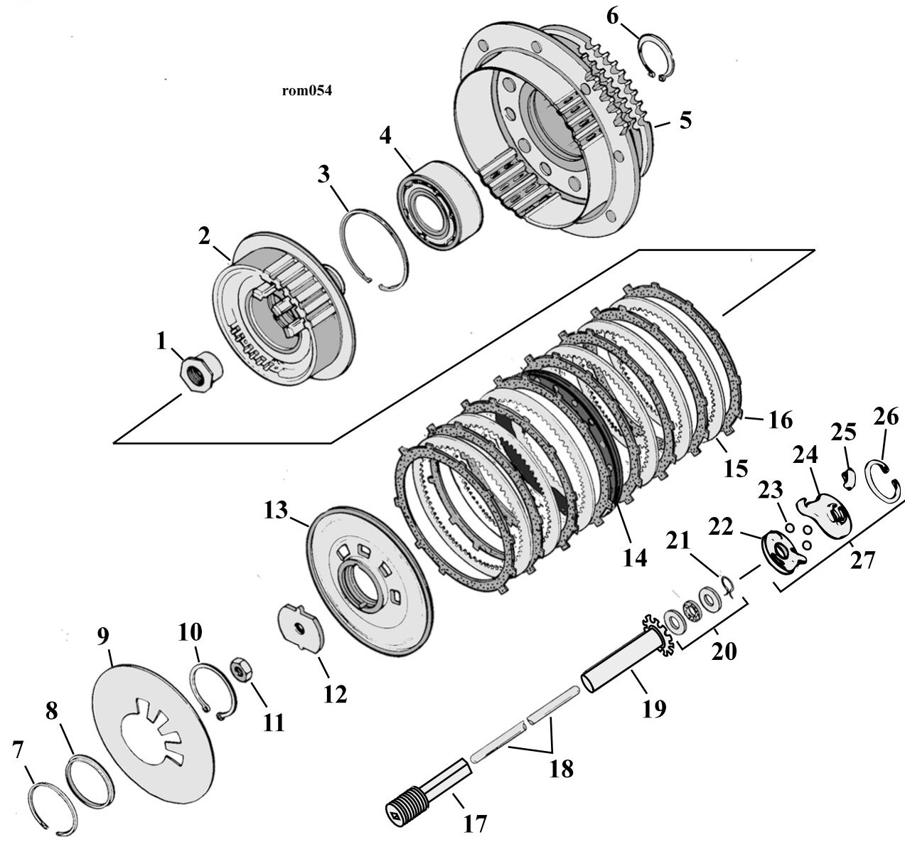 Sprängskiss: Sprängskiss koppling Big Twin 90–97
