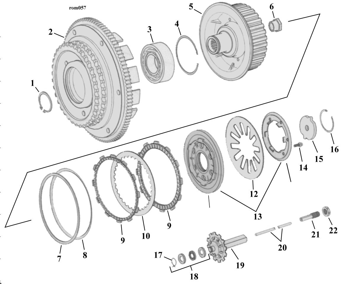 Sprängskiss: Sprängskiss koppling Big Twin 98–17