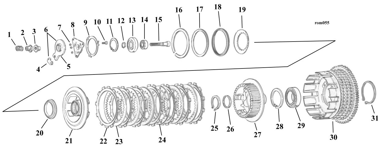 Sprängskiss: Sprängskiss koppling XL Sportster 84–90