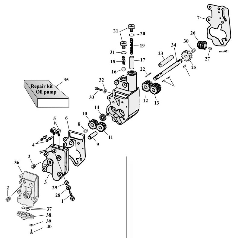Sprängskiss: Sprängskiss oljepump Big Twin 68–99