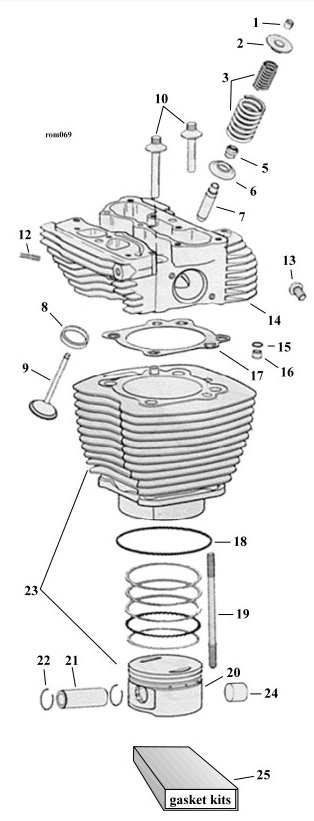 Sprängskiss: Sprängskiss topplock och cylinder Twin Cam 99–17
