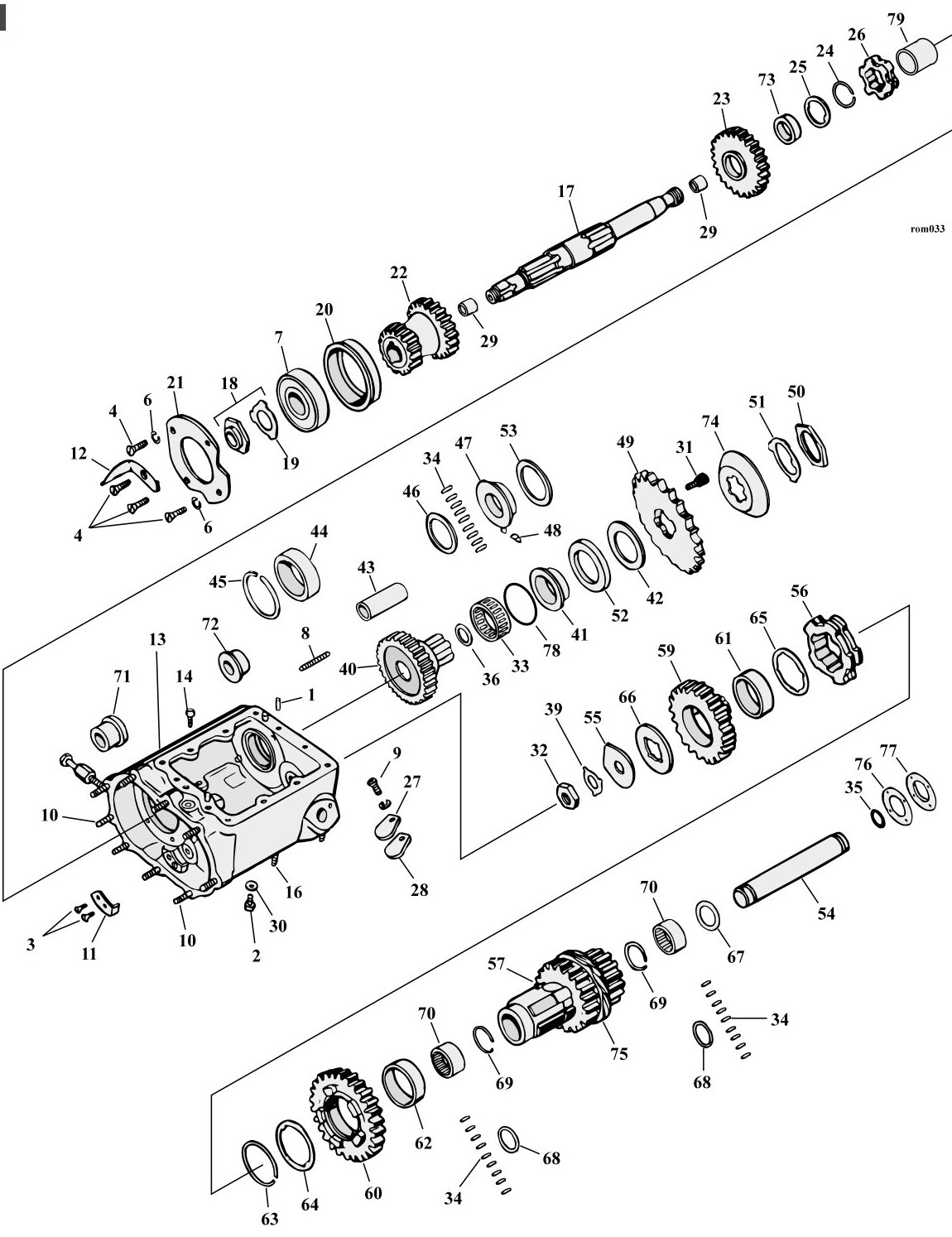 Sprängskiss: Sprängskiss växellåda 4-växlad Big Twin 36–86