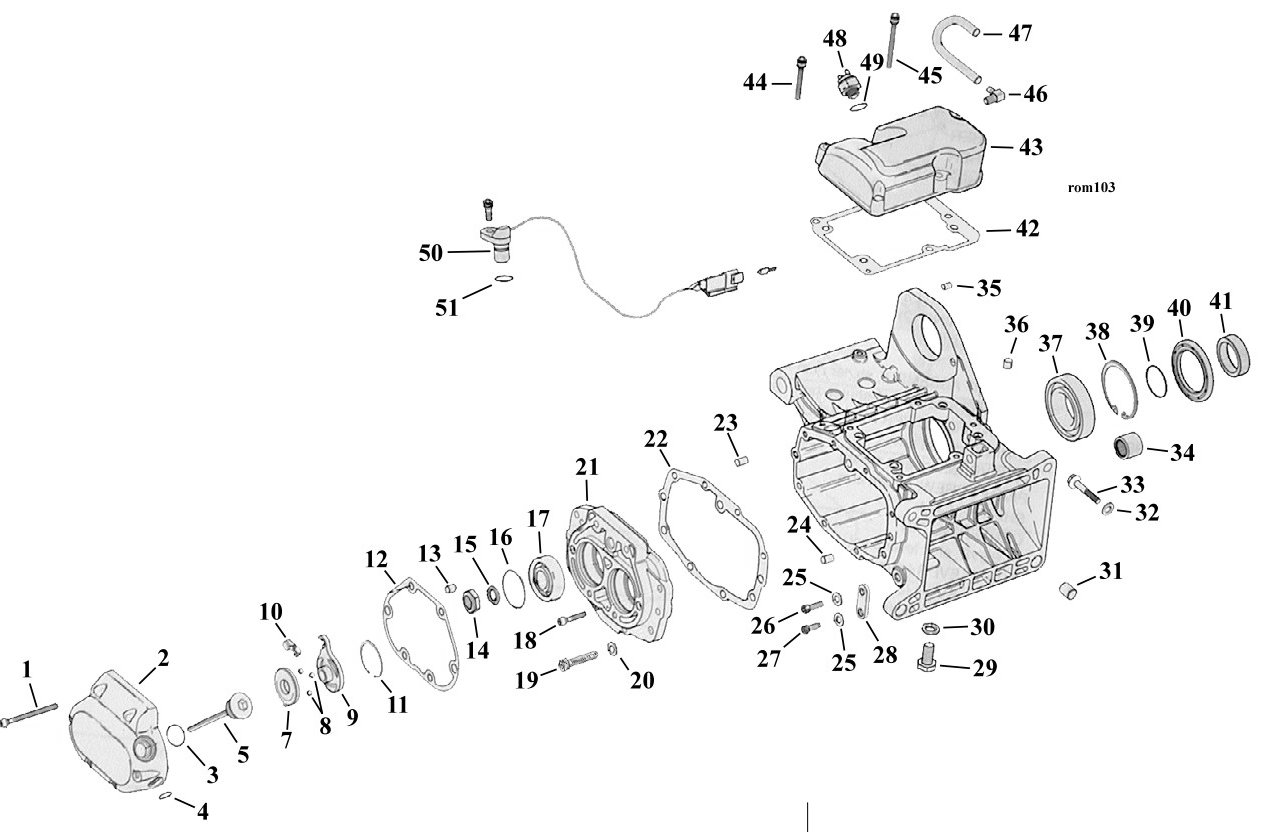 Sprängskiss: Sprängskiss växellådshus 5-växlad Twin Cam 99–06