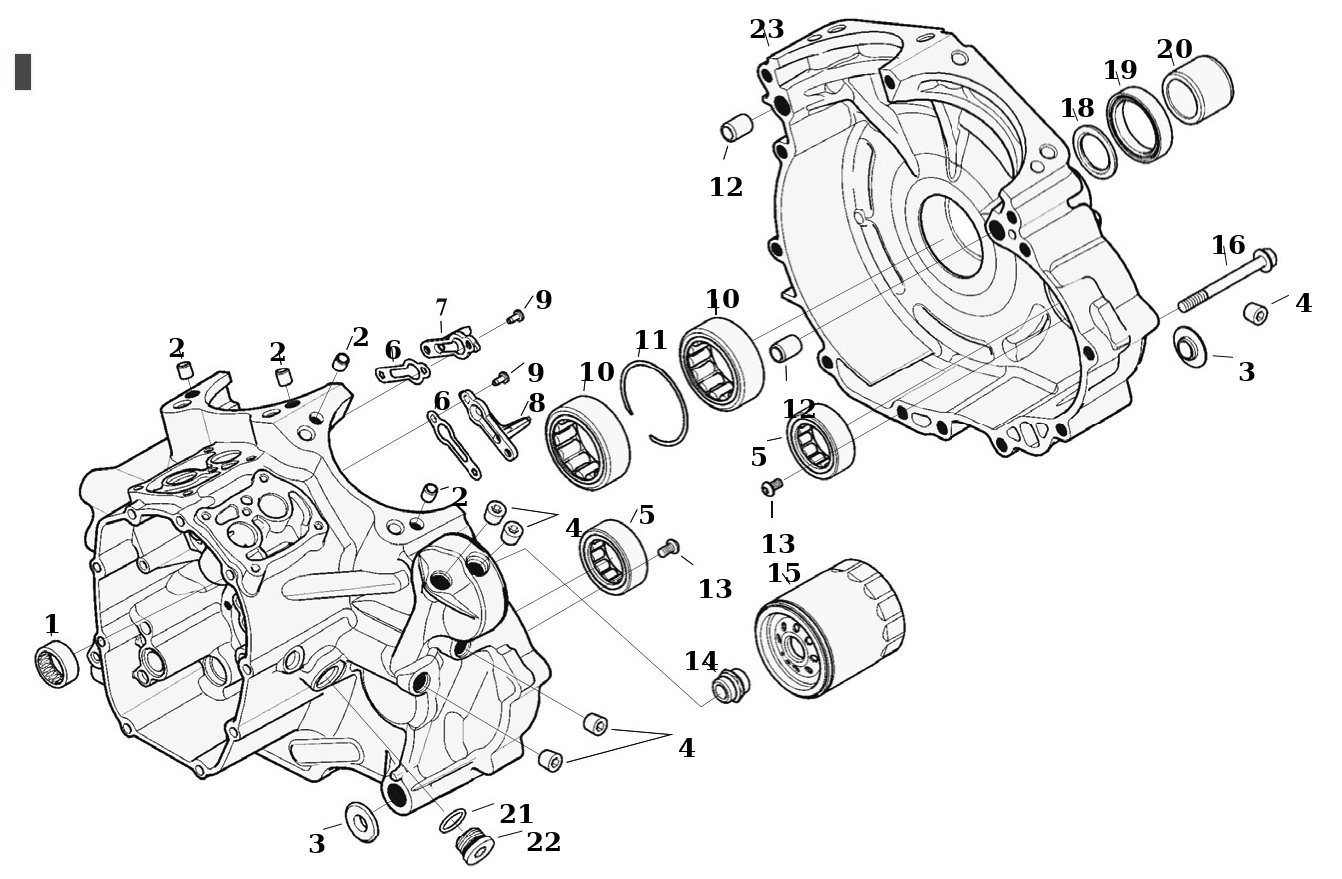 Sprängskiss: Sprängskiss vevhus M8 Touring 17–25