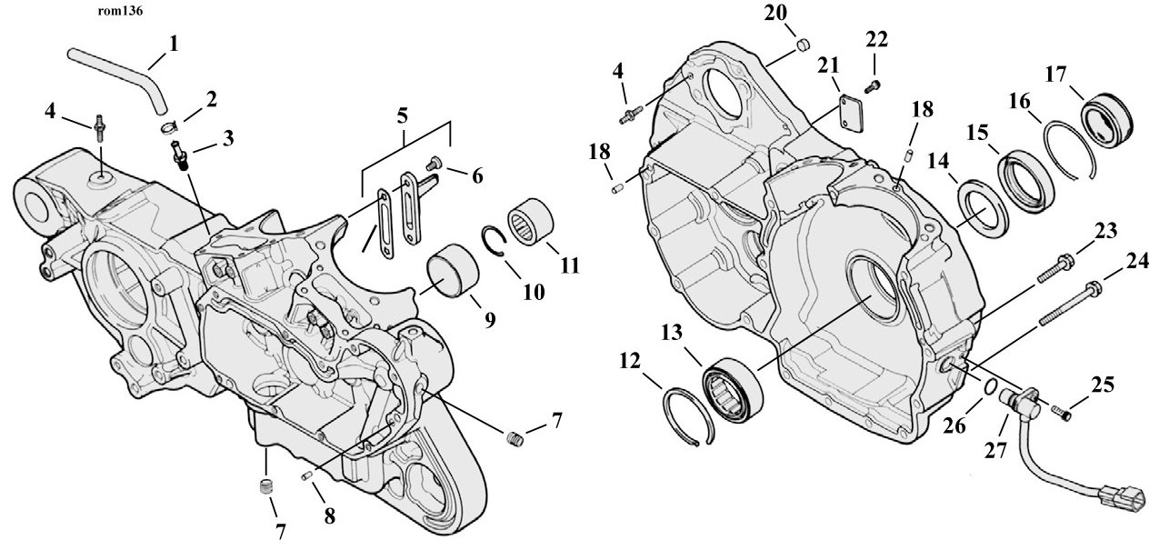 Sprängskiss: Sprängskiss vevhus XL Sportster 2004–2022