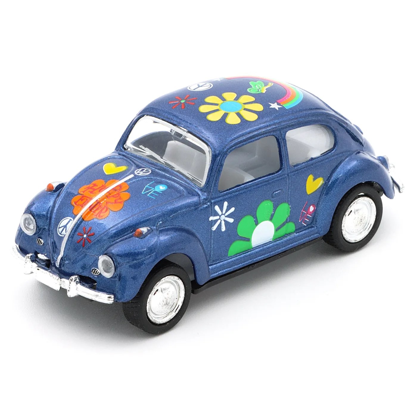 Läs mer om VW Beetle 1967 - Blå Flower Power - Kinsmart - 6 cm