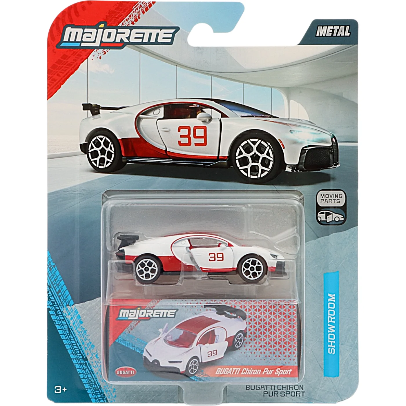 Bugatti Chiron Pur Sport - Vit - Showroom Deluxe Cars - Majorette - 7 cm