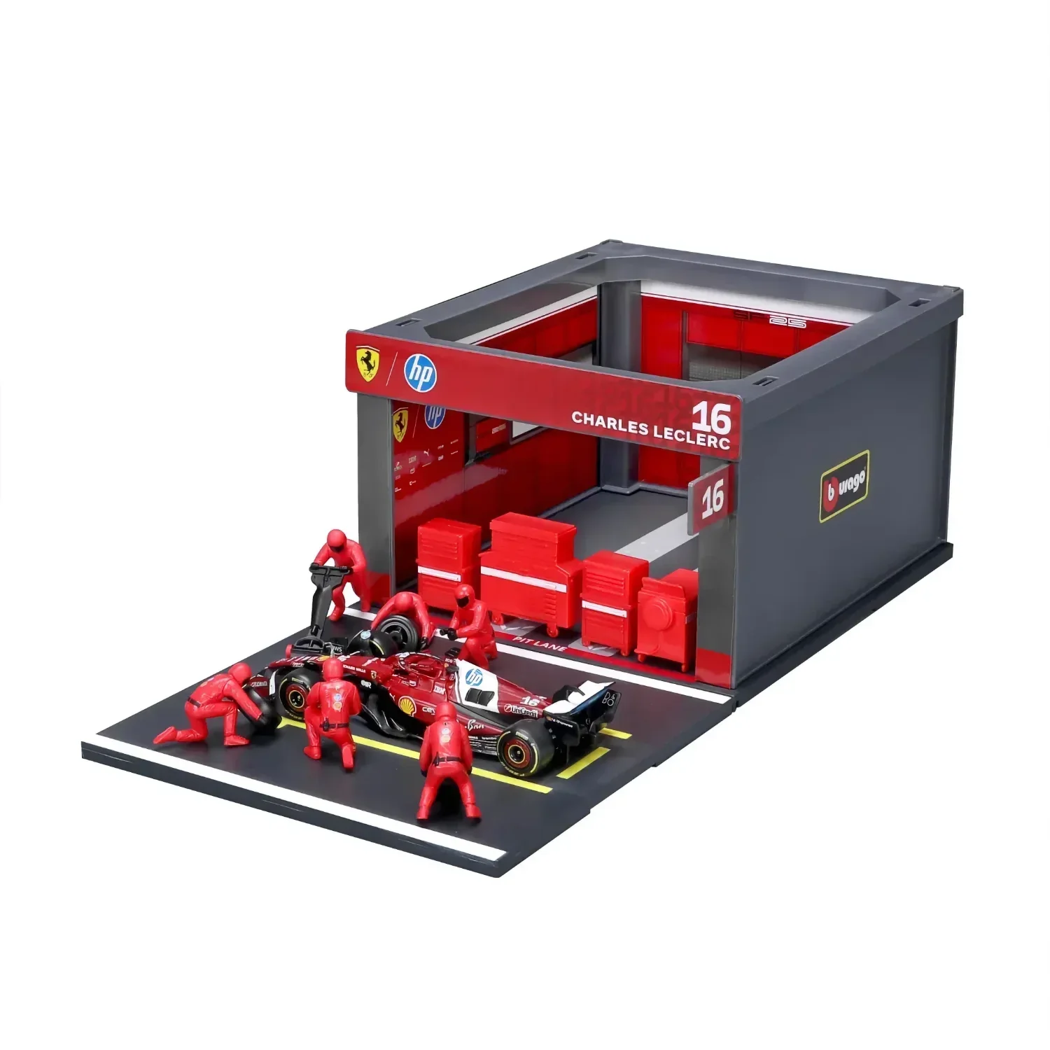 Pit Stop - Ferrari SF-25 - #16 Charles Leclerc - Playset Diorama - Bburago - 1:43