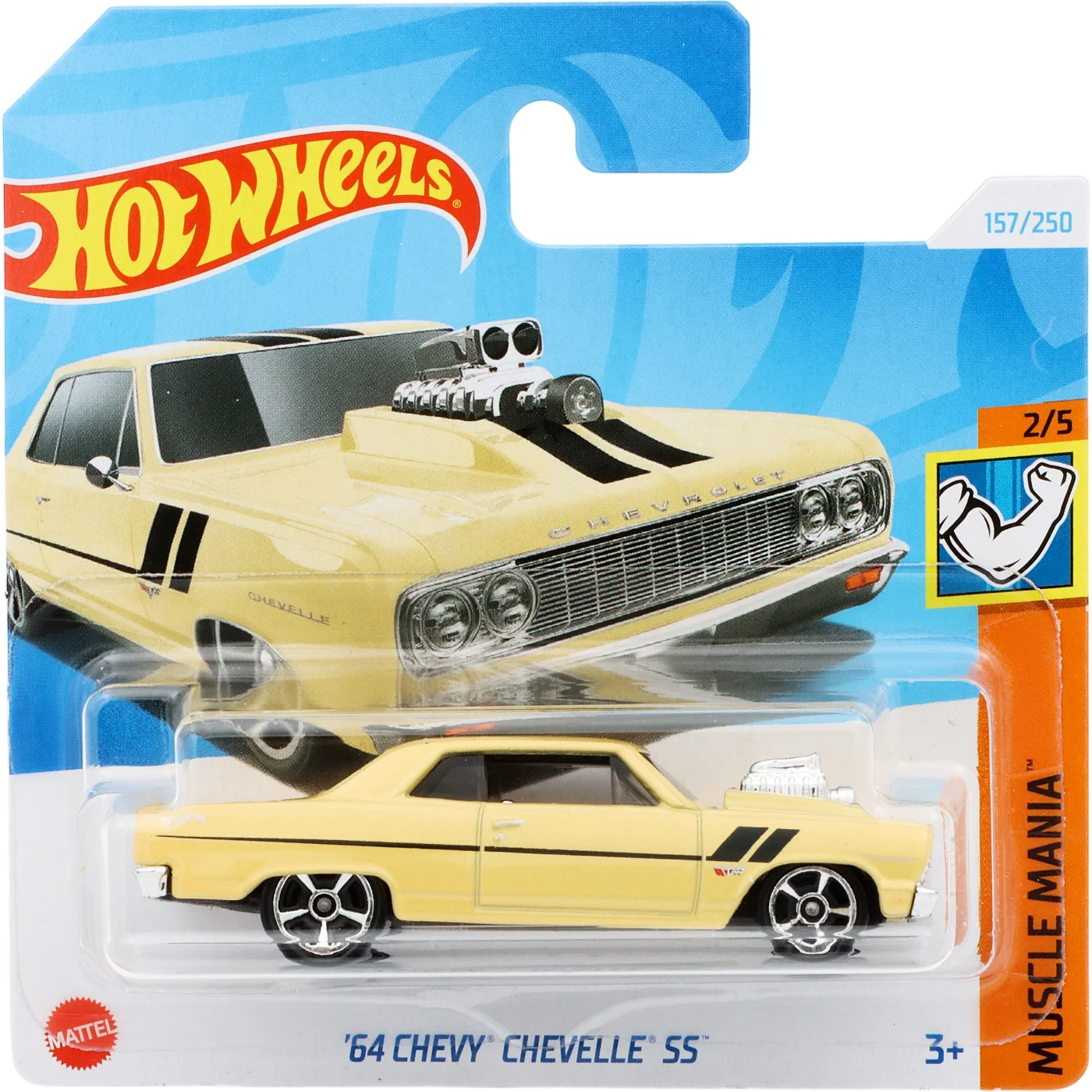 Hot Wheels '64 Chevy Chevelle SS - Modello Pressofuso Scala 1/64 - Serie Muscle Mania 2/5 - Colore Rosso Con Strisce Bianche