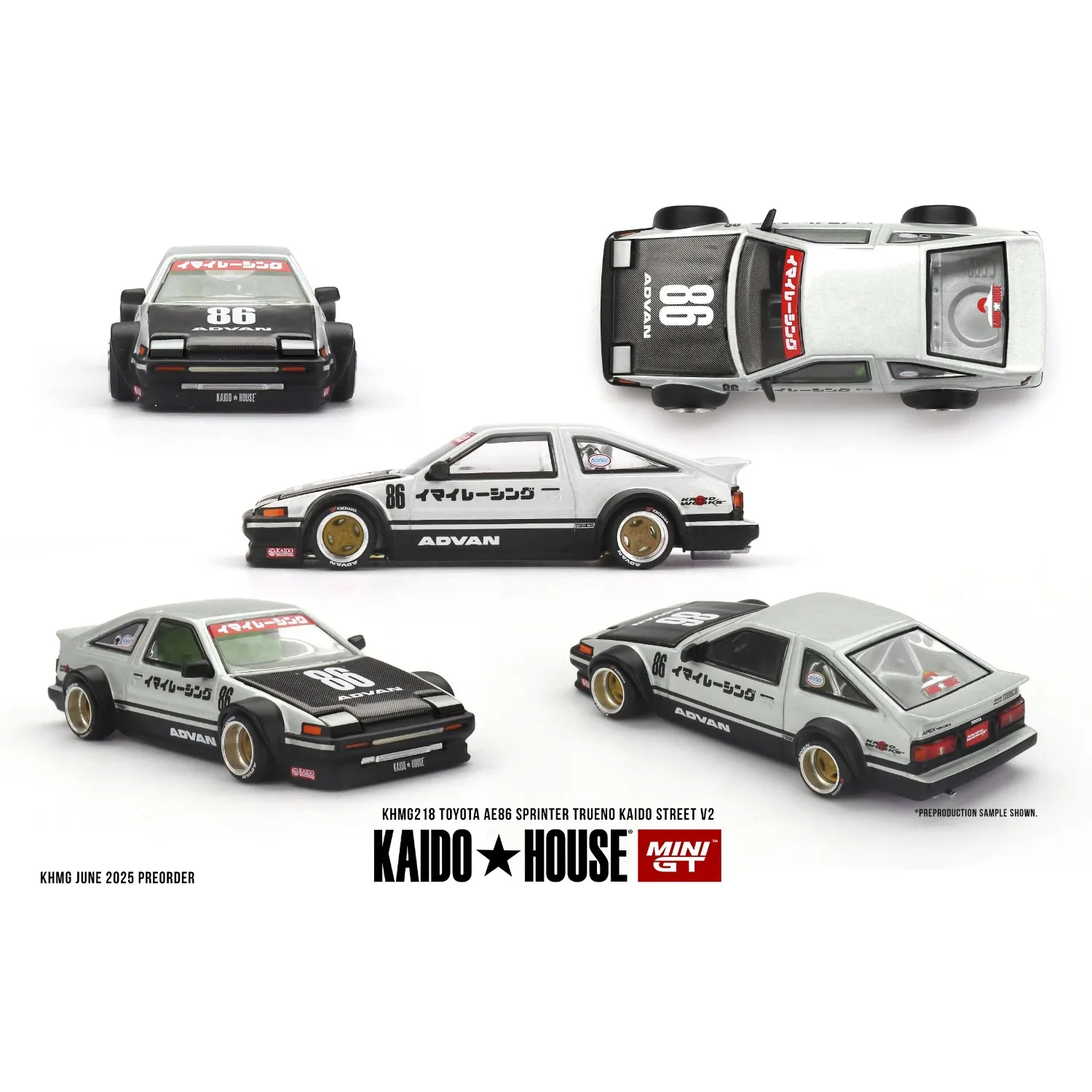 Toyota AE86 Sprinter Trueno Kaido Street V2 - Vit / Svart - 218 - Mini GT - 1:64