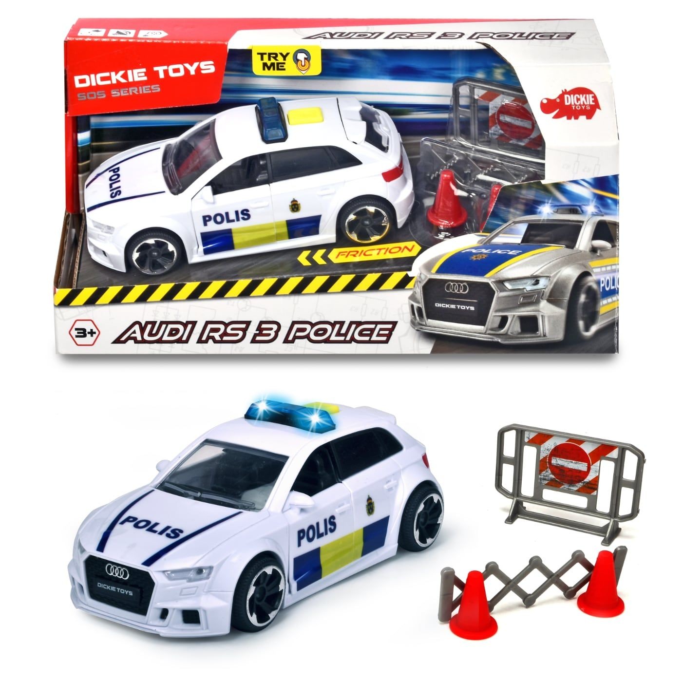 Läs mer om Polisbil - Audi RS 3 - Ljud och ljus - Dickie Toys