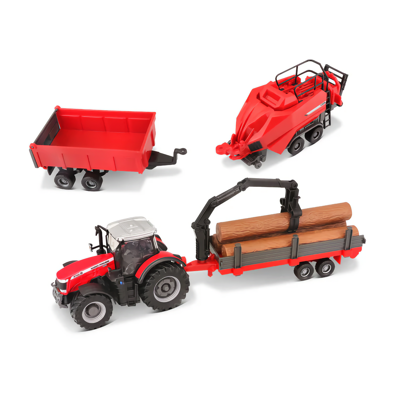 Traktor med tillbehör - Massey Ferguson 8740S - Bburago - 10 cm
