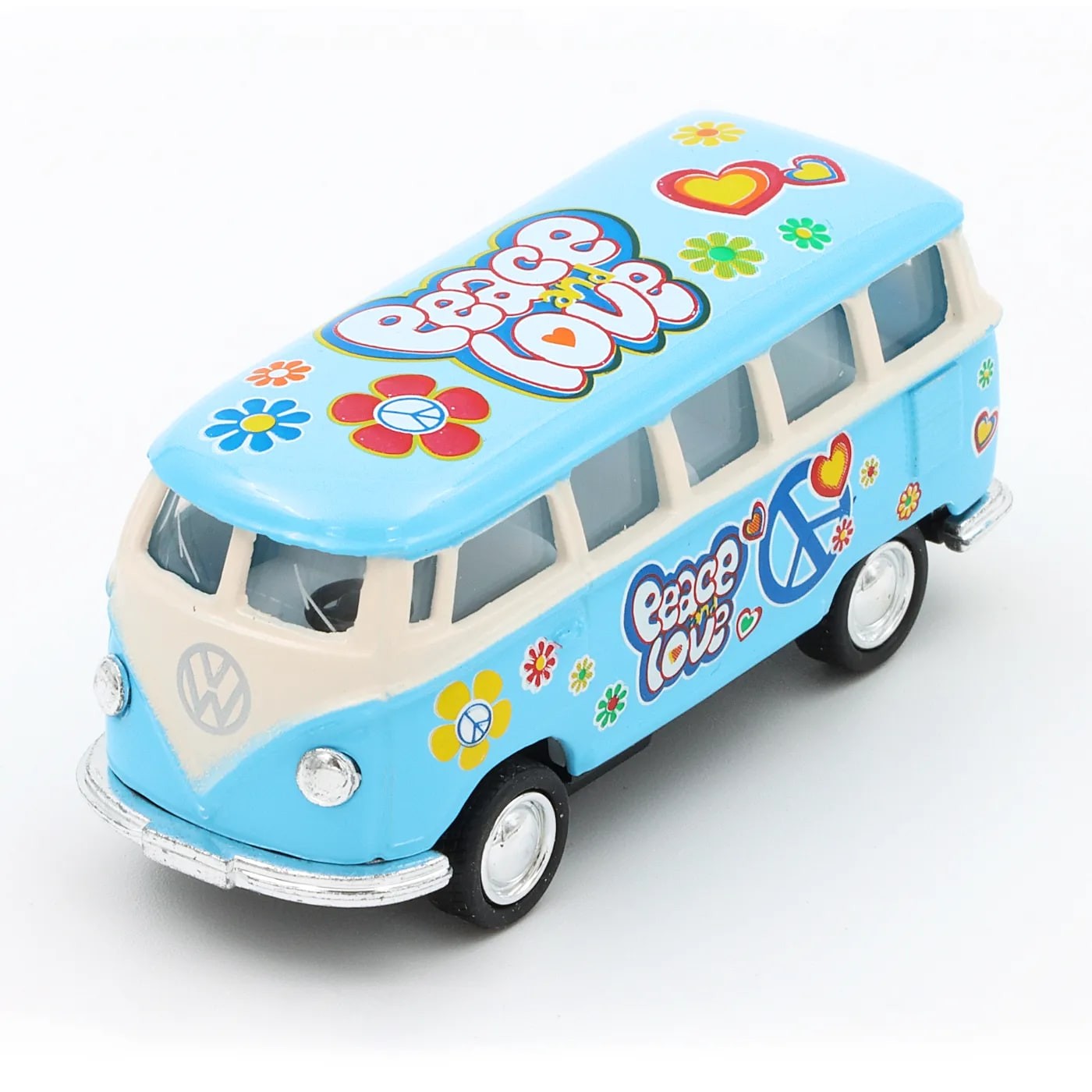 1962 VW Buss – Flower Power – Ljusblå – Kinsmart 7 cm