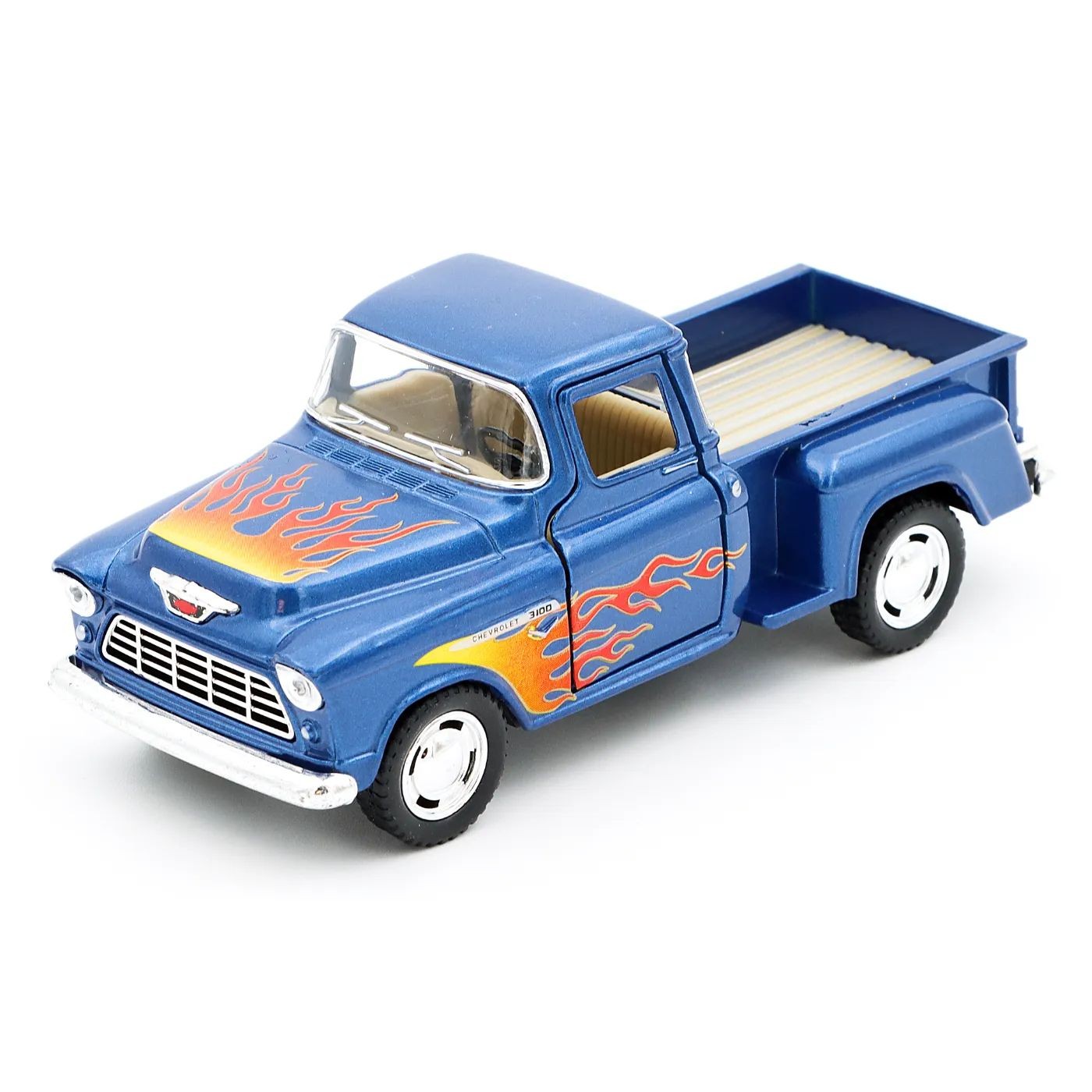 1955 Chevy Stepside Pick-up – Flames – Kinsmart – 1:32 – Blå