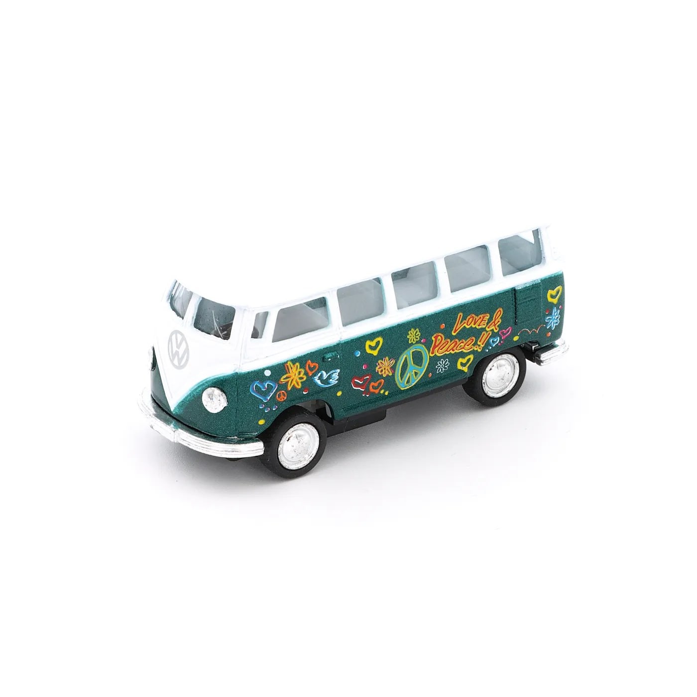 1962 VW Buss – Flower Power – Grön – Kinsmart 7 cm