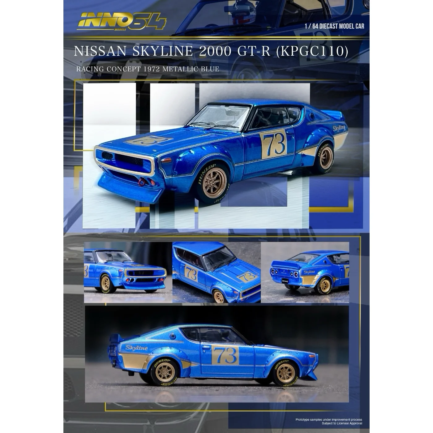 Läs mer om Nissan Skyline 2000 GT-R - Racing 1972 - Blå - Inno64 - 1:64