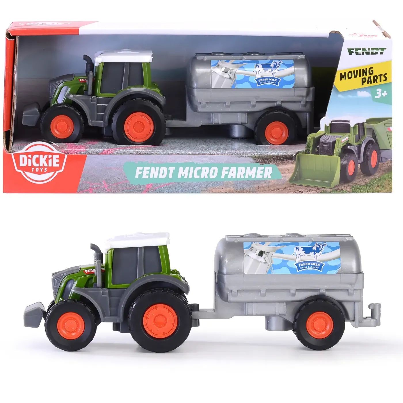 Läs mer om Traktor med mjölkvagn - Fendt Micro Farmer - Dickie Toys