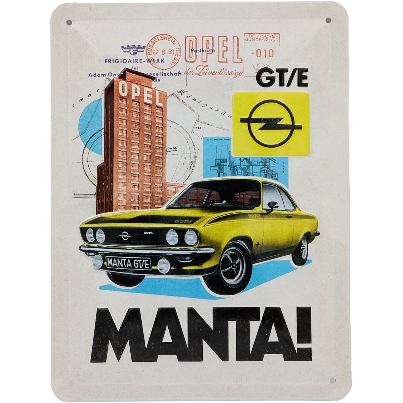 Läs mer om Opel Manta GT/E - Plåtskylt - 15x20 cm