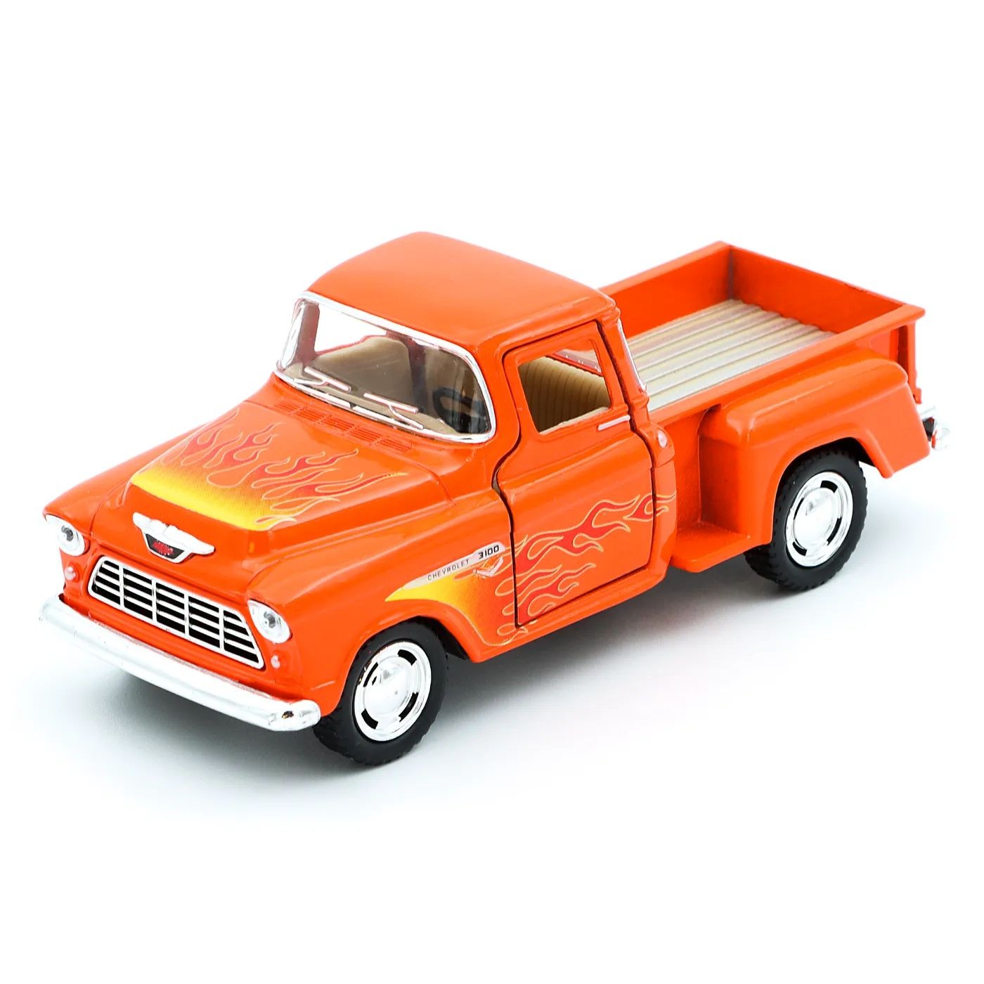 1955 Chevy Stepside Pick-up – Flames – Kinsmart – 1:32 – Orange