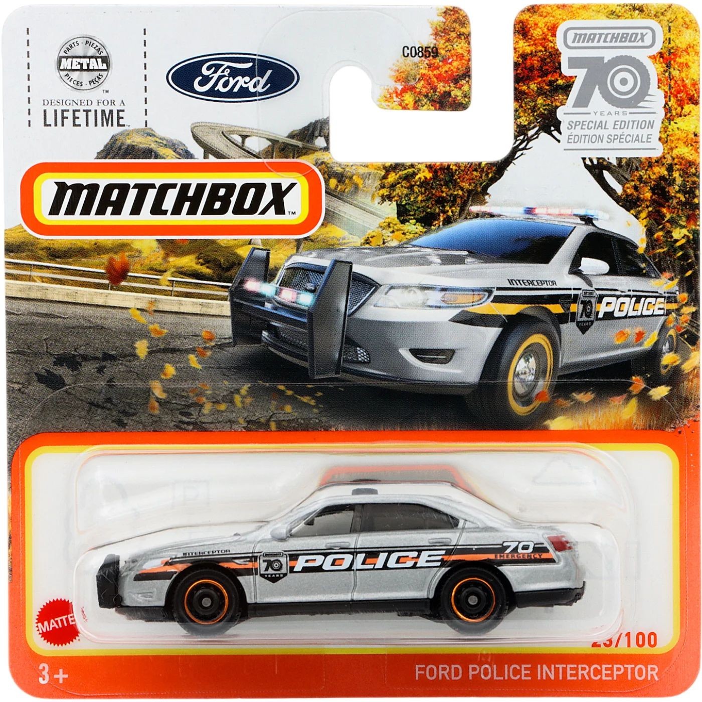 Läs mer om Ford Police Interceptor - Silver - 70 Years - Matchbox