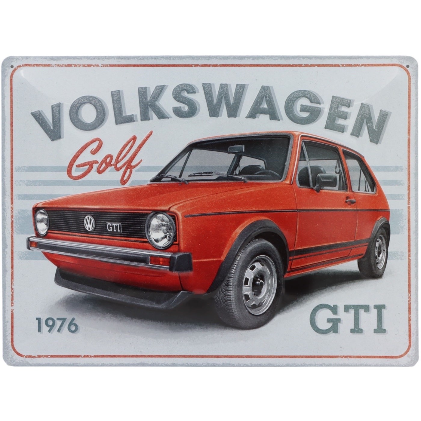 Volkswagen Golf GTI 1976 – Röd – Plåtskylt – 40×30 cm