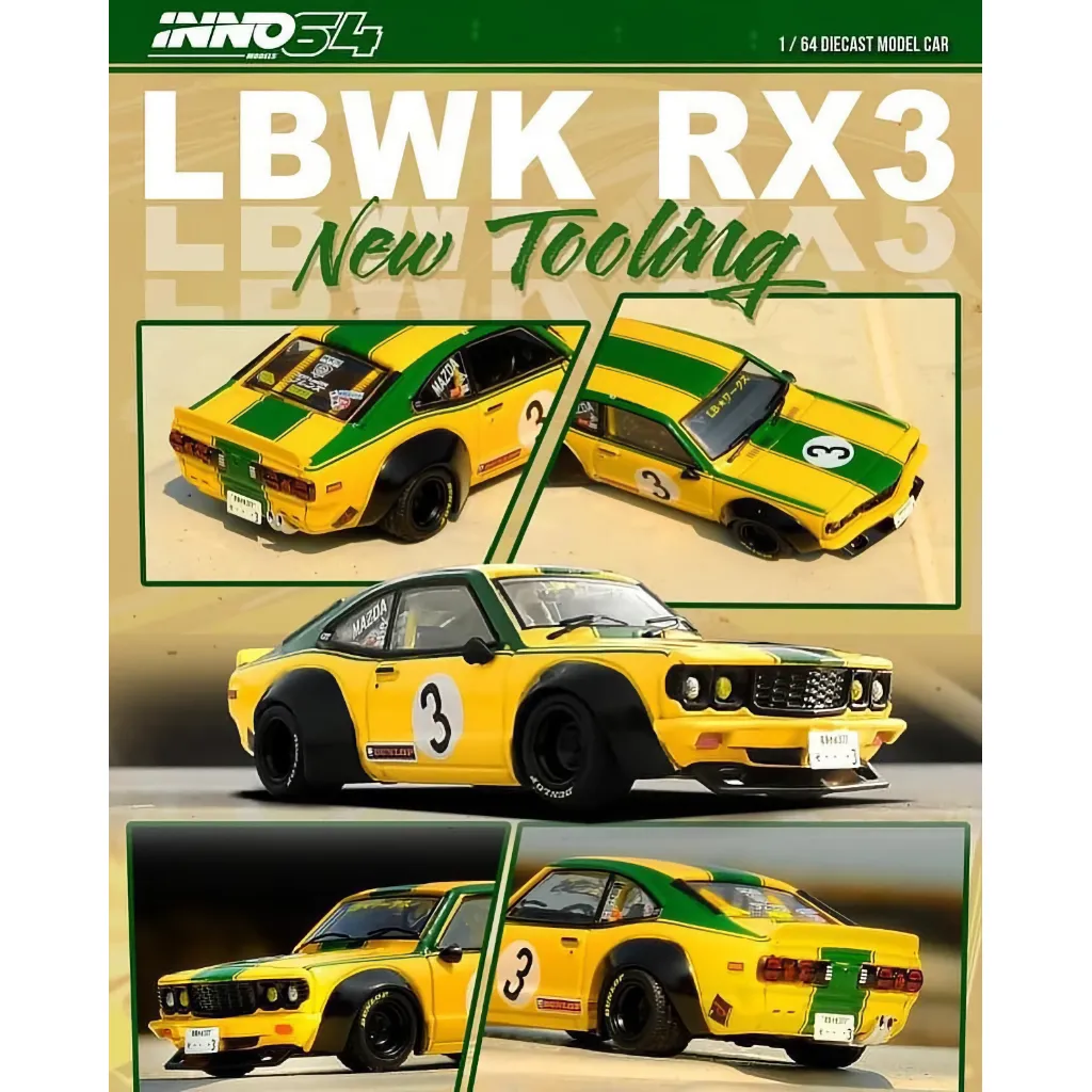 LBWK-RX-3 Savanna - Mazda - Gul / Grön - Inno64 - 1:64