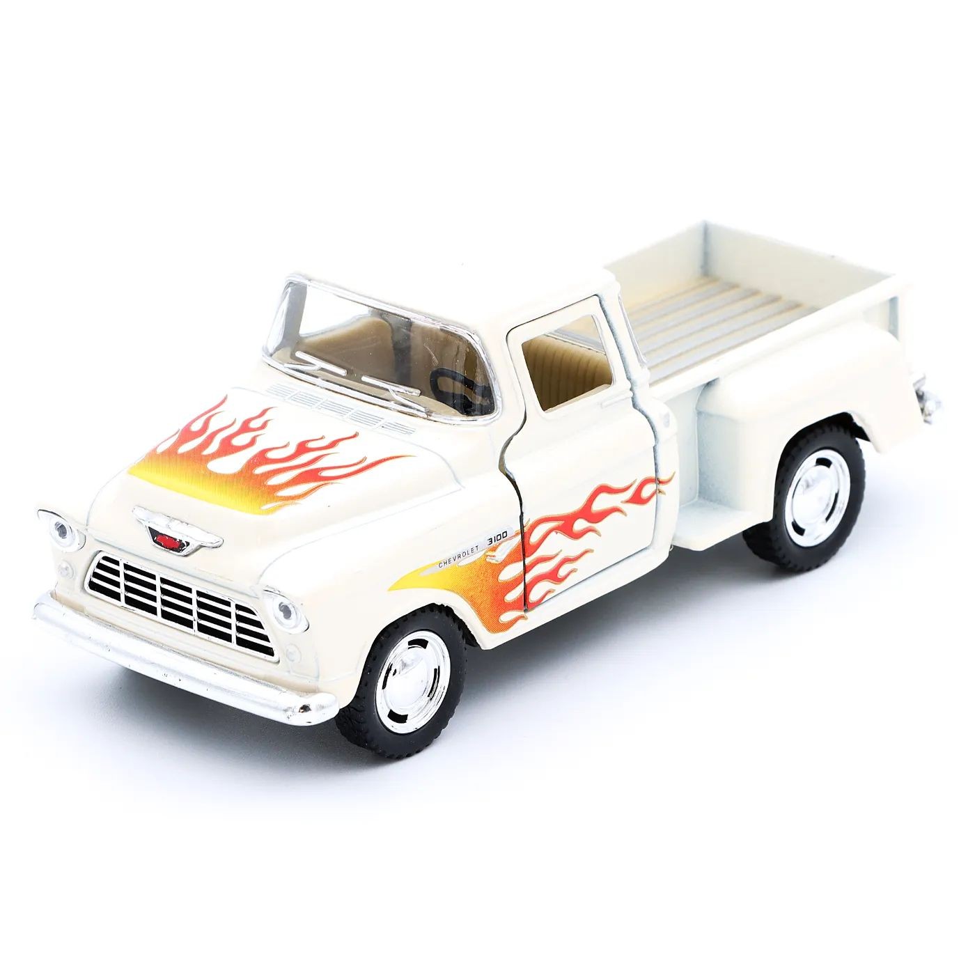 1955 Chevy Stepside Pick-up – Flames – Kinsmart – 1:32 – Vit