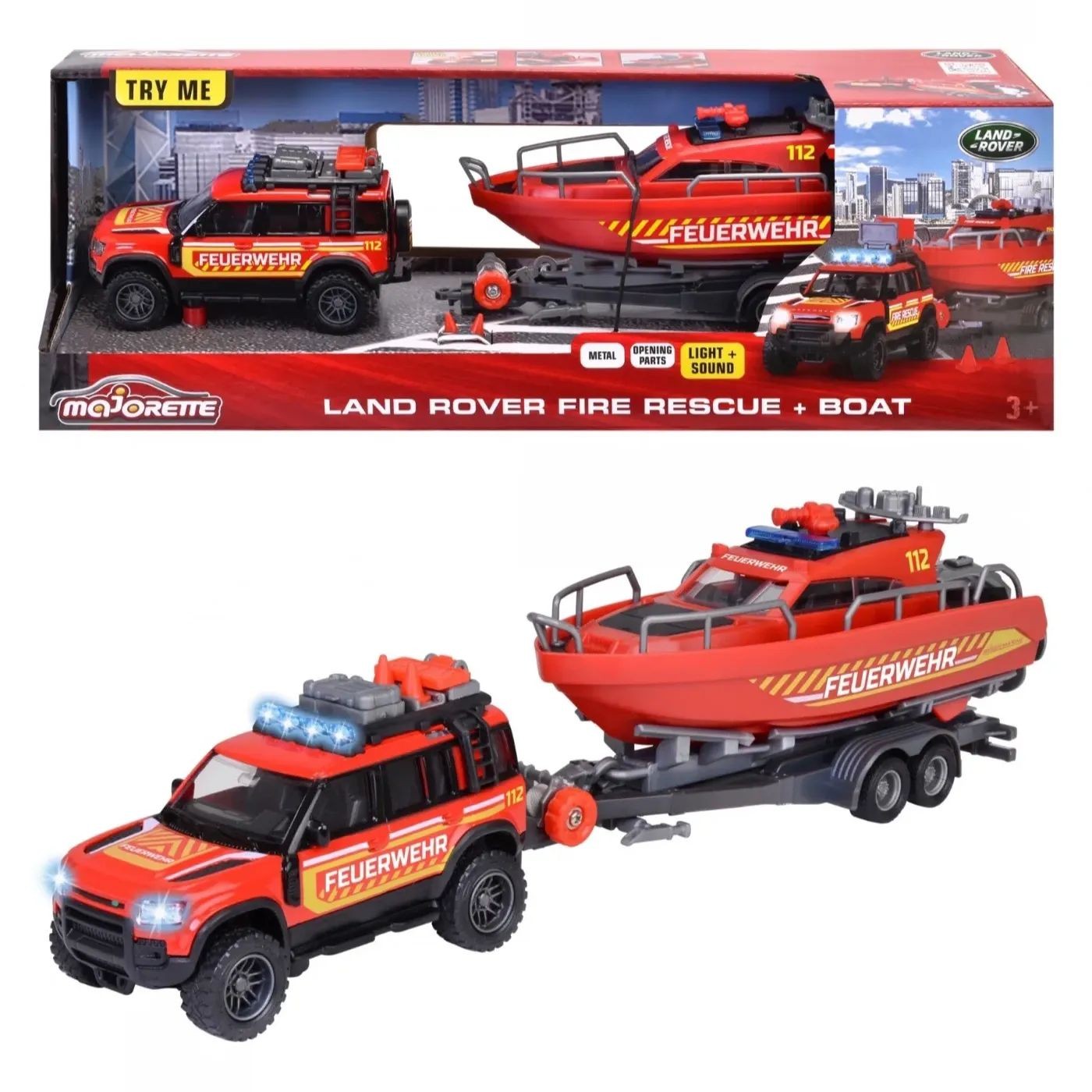 Läs mer om Land Rover Fire Rescue + Boat - Majorette Grand Series