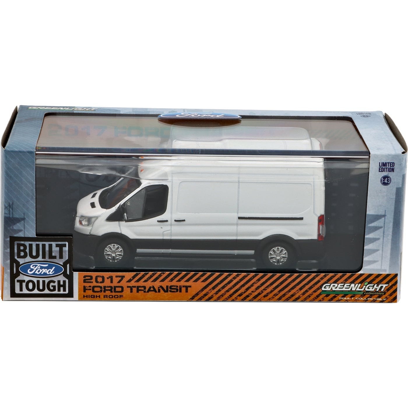 Greenlight 2017 Ford Transit Van Diecast Model - 1/43 Scale White Extended High Roof