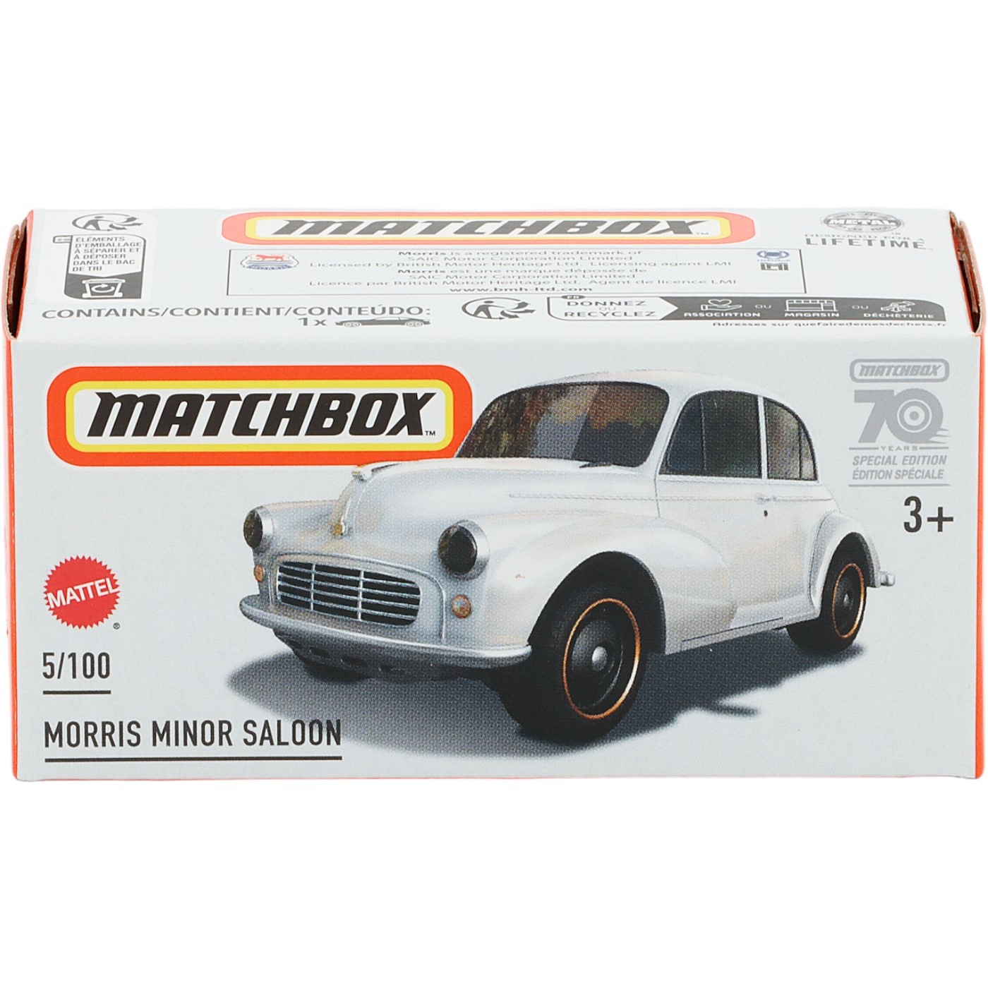 Läs mer om Morris Minor Saloon - Vit - Power Grab - Matchbox