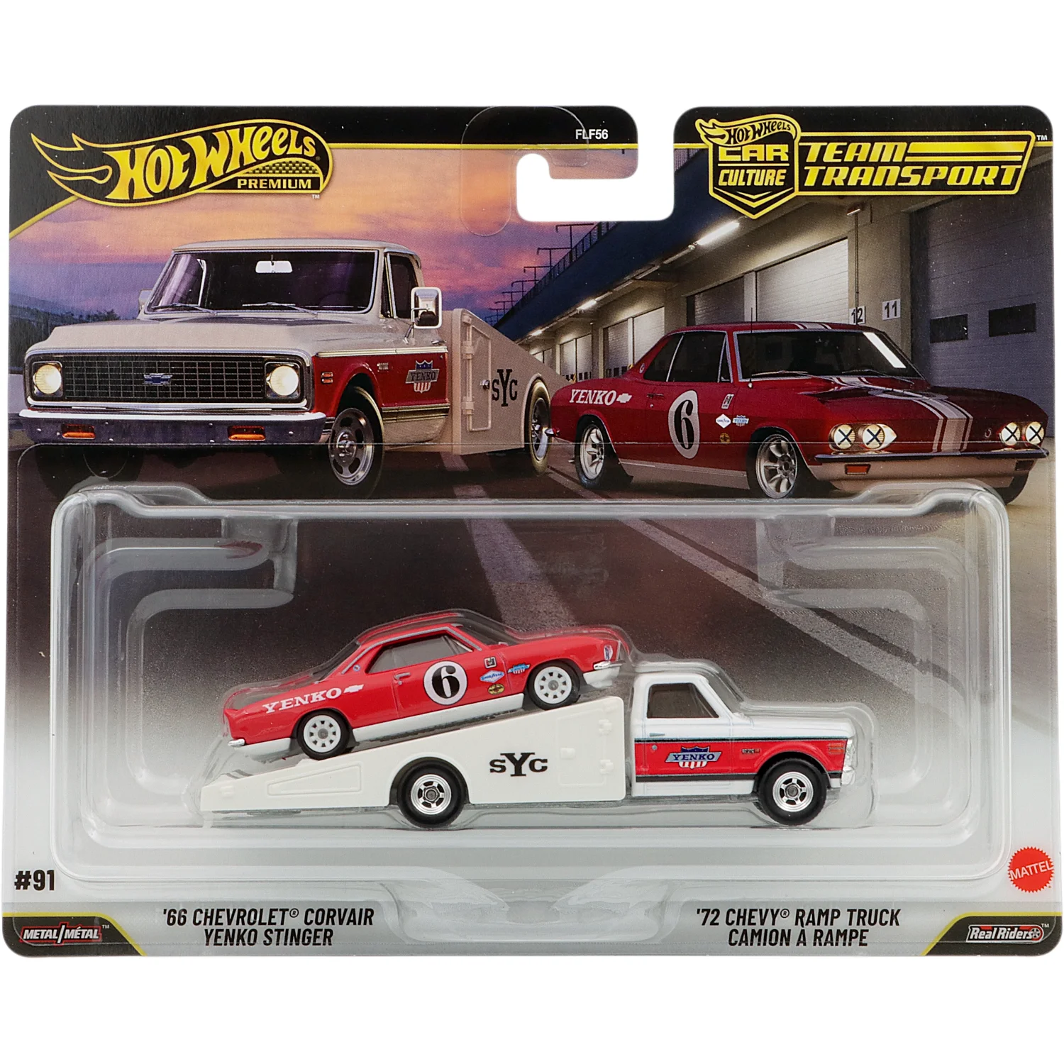 '66 Chevrolet Corvair Yeno Stinger + '72 Chevy Ramp Truck - Team Transport - Hot Wheels