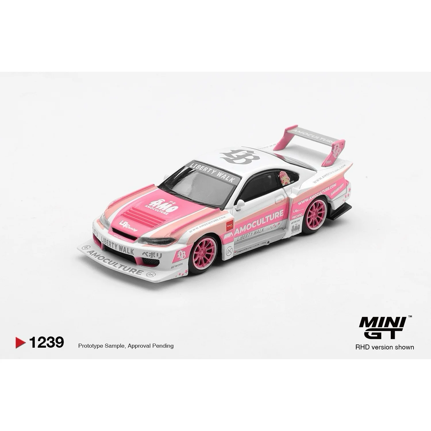 Nissan Silvia (S15) LB-Super Silhouette AMOCULTURE - Rosa / Vit - 1239 - Mini GT - 1:64