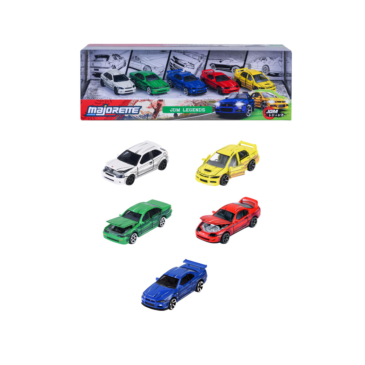 JDM Legends Anime - 5-pack med japanska bilar - Giftpack - Majorette