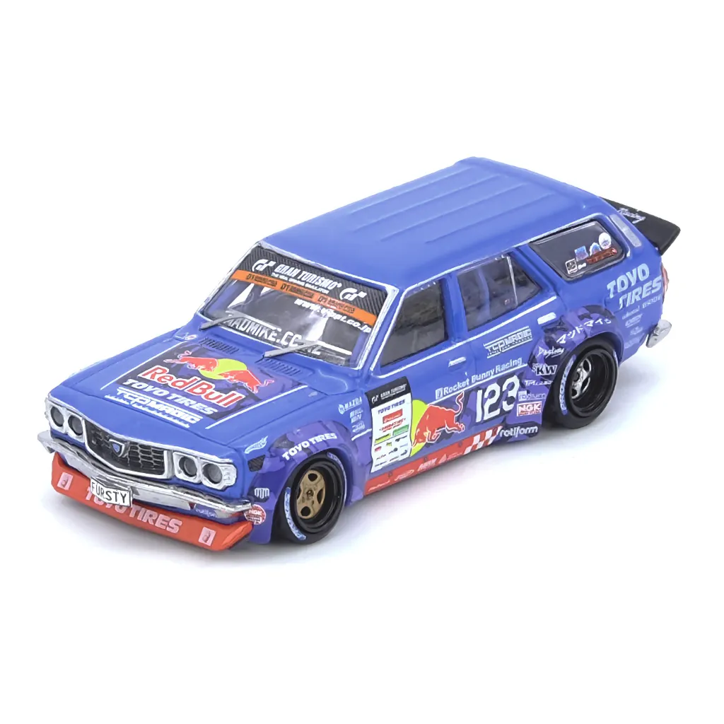 Mad Mike 1976 Mazda RX3 Station Wagon - Blå - Inno Models - 1:64